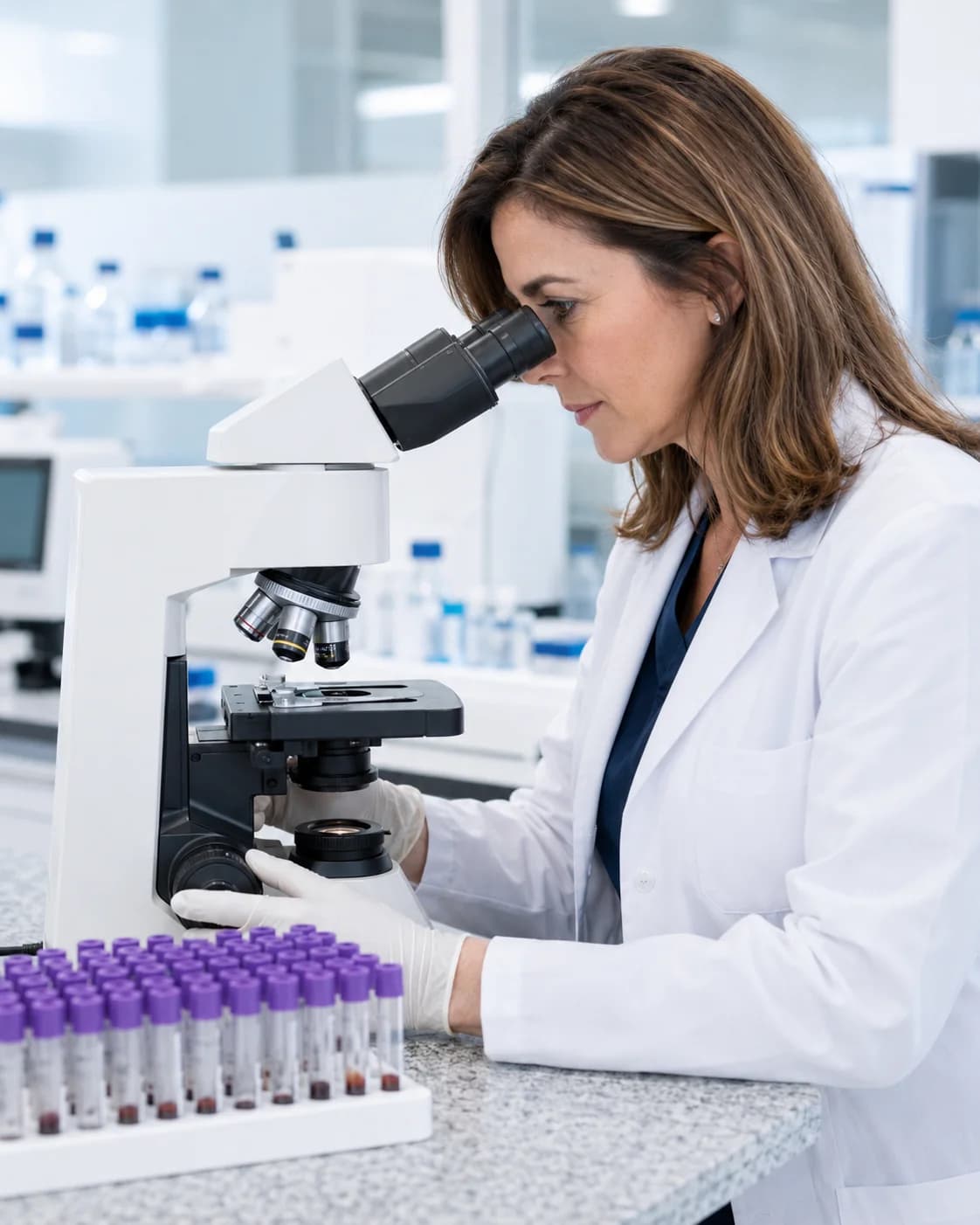 Profesional del laboratorio trabajando con equipamiento
