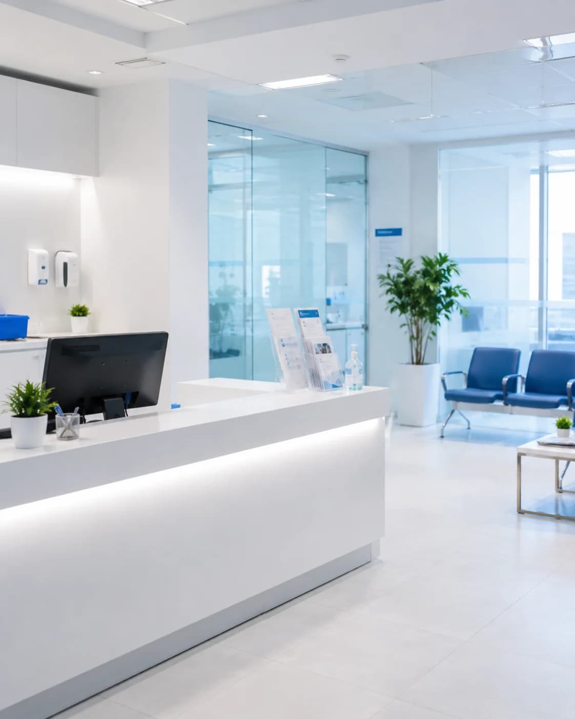 Recepción del laboratorio, luminosa y moderna
